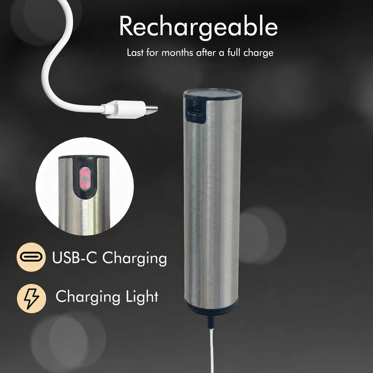 Handheld Electric Milk Frother, Made of Stainless Steel, USB Rechargeable, with a Storage Lid, Suitable for Coffee, Latte