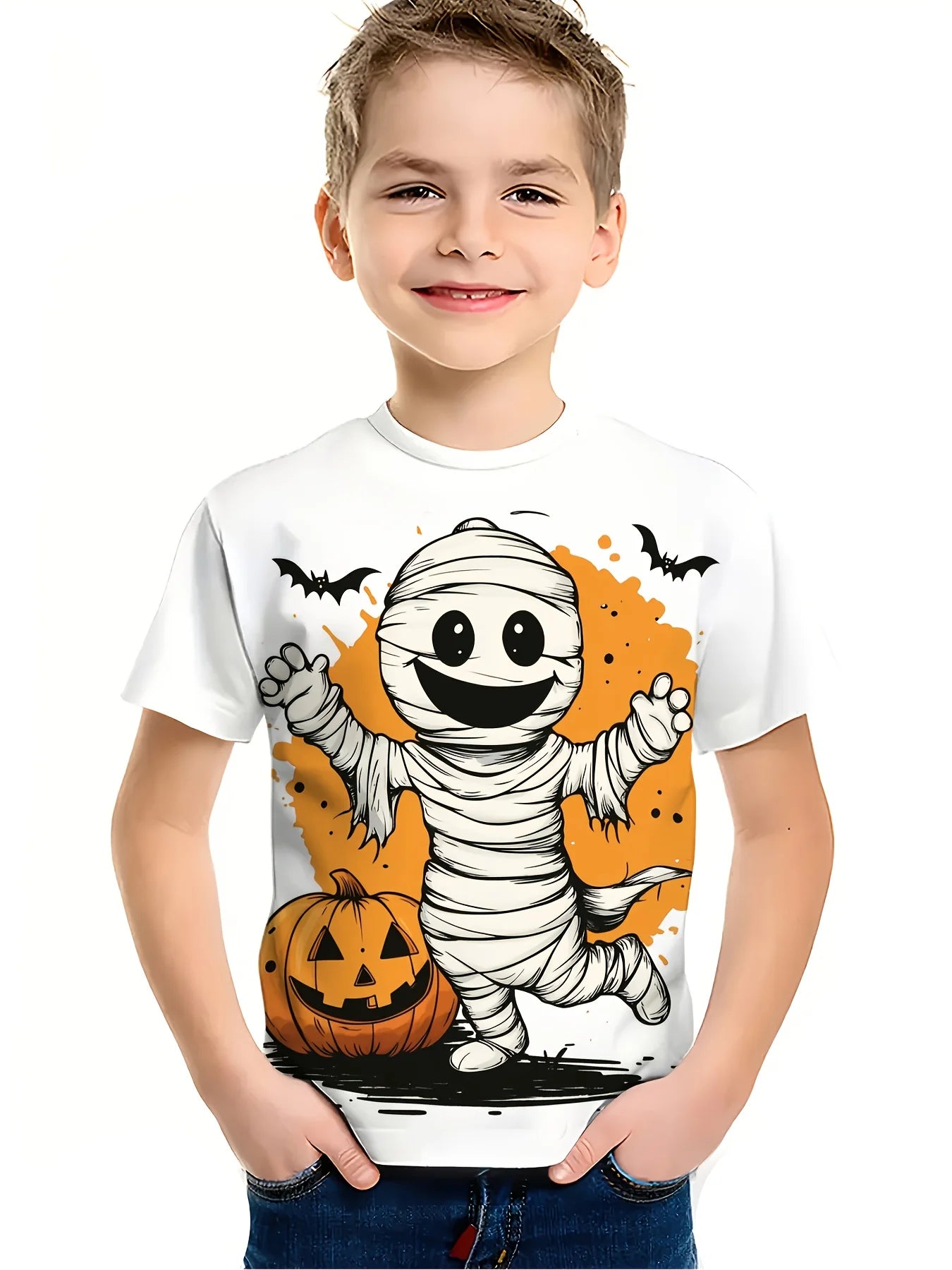 Children's Clothing Halloween Pumpkin Monster Graphic T-Shirt Boys Casual Short Sleeve Tee Halloween Gift for Kids Clothes 2-14Y
