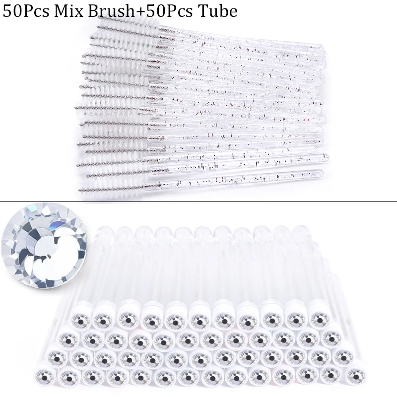 50Pcs Eyelash Brush Mascara Tube Crystal Eyebrow Brushes Disposable Comb Dust-proof Lash Extension Supplies Cosmetic Makeup Tool