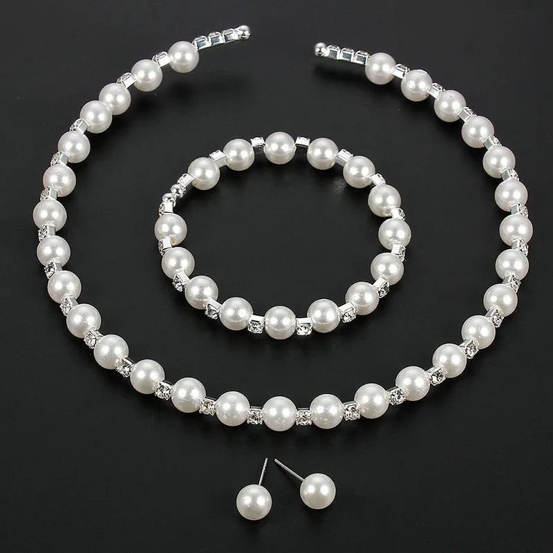 2PCS/Set European Simulated Pearl Chokers Necklace Bangle Adjustable Jewelry Set For Women Bridal Wedding Party Accessories