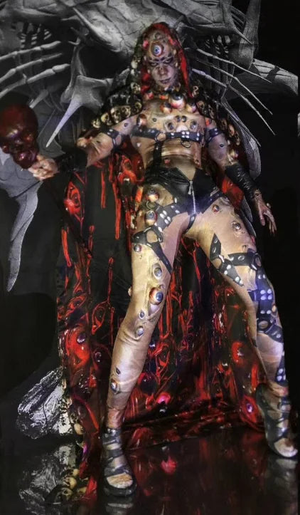 Halloween Men Women Horror Costume 3D Eye Novelty Jumpsuit Coat Stretch Rompers Nightclub Party Scary Stage Drag Queen Costumes