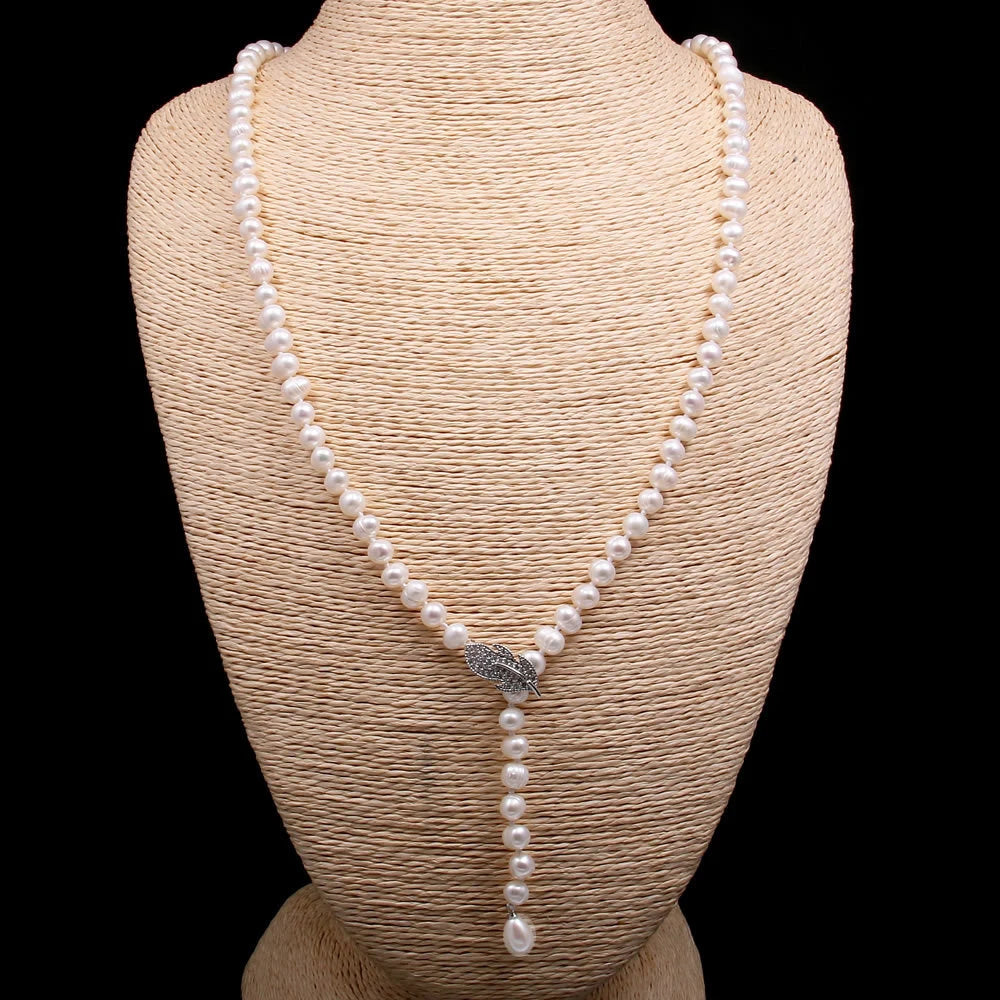 Long Pearl Necklace Sweater Chain 8-9mm Natural Freshwater Pearl Jewelry For Women Fashion Gift