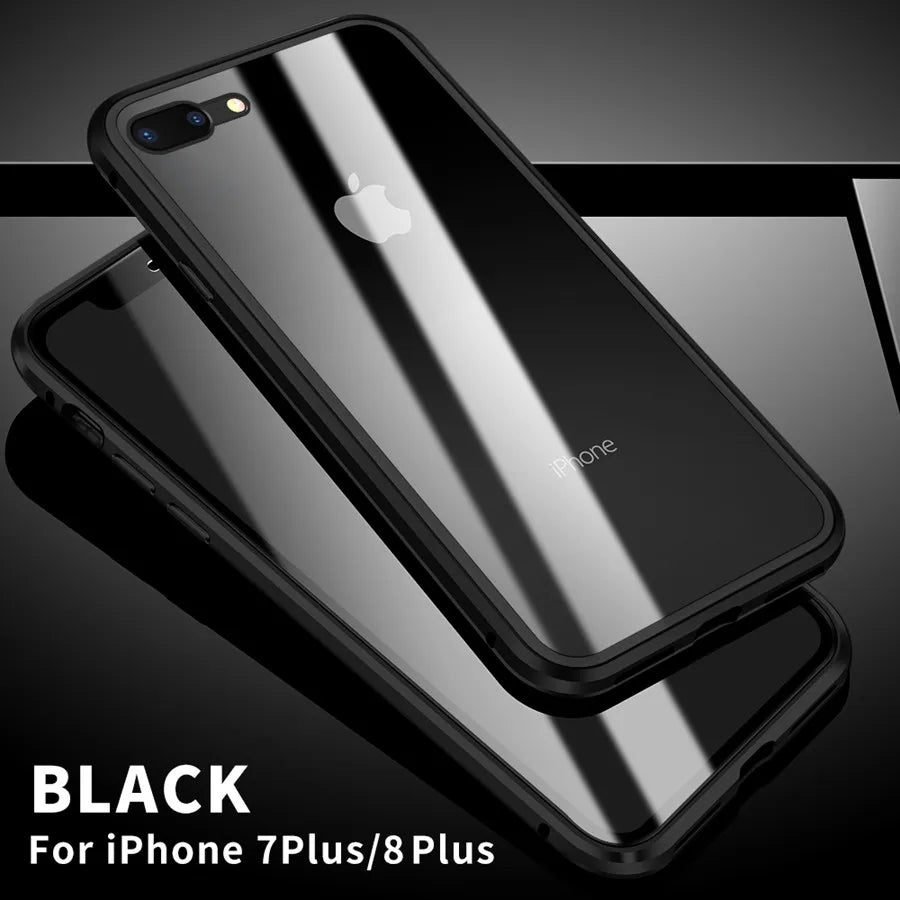 Magnetic Adsorption Case Metal Frame Tempered Glass Back with Built-in Magnet Cover For iPhone 7/8 Plus/iPhone SE 2020 2022