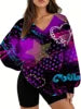 Starry Sky Gradient Pattern Printed Women's Versatile Fashion High Quality V-neck Hoodie 2025 New Edition