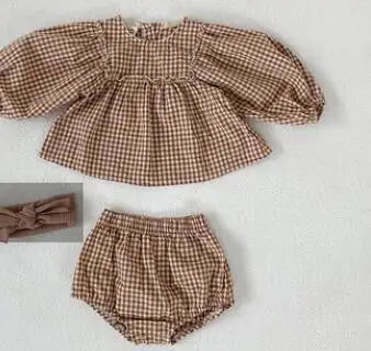 MILANCEL Baby Girls Clothes Plaid Infant Girls Clothes Set Puff Sleeve Blouse and Bloomer Toddler Girls Suit