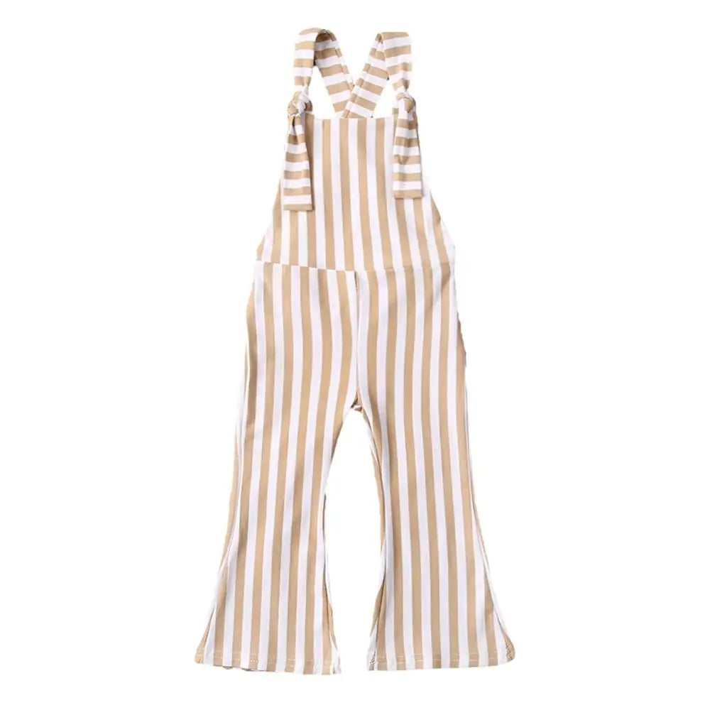 2025 New Toddler Kids Baby Girls Clothes Sleeveless Stripe Romper Jumpsuit Flare Long Pants Overalls Summer Fall Kids Clothing