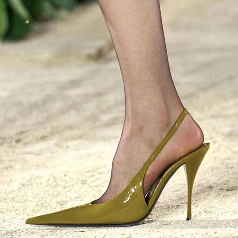 Colors Custom Women Super Pointy Toe Shoes Back Strap High Heels Slip on Patent Pumps Slingback Dress Sandals