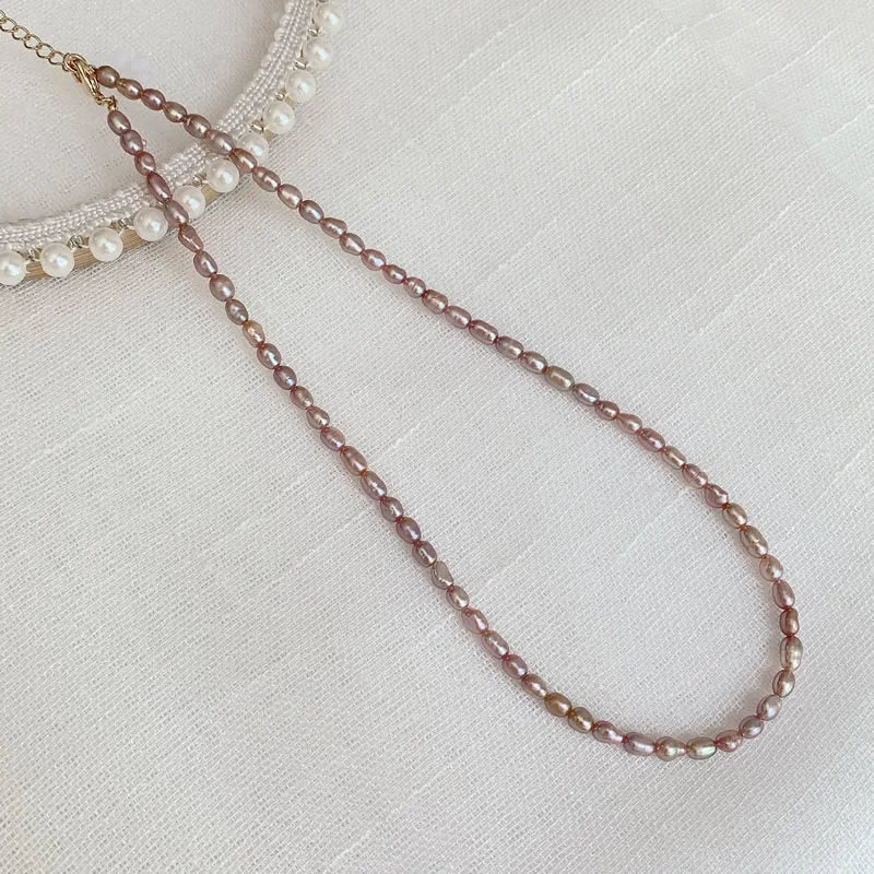 Elegant Natural Freshwater Pearl Necklace for Women Cute Small Size Rice Oval Baroque Pearl Choker Wedding Jewelry Femme Collier