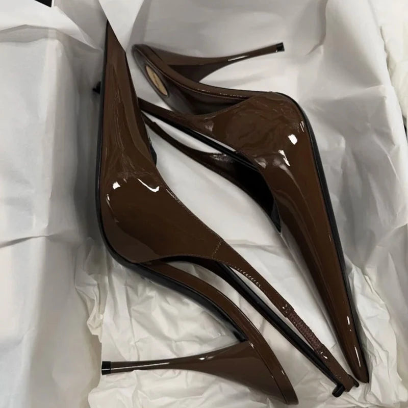 Colors Custom Women Super Pointy Toe Shoes Back Strap High Heels Slip on Patent Pumps Slingback Dress Sandals