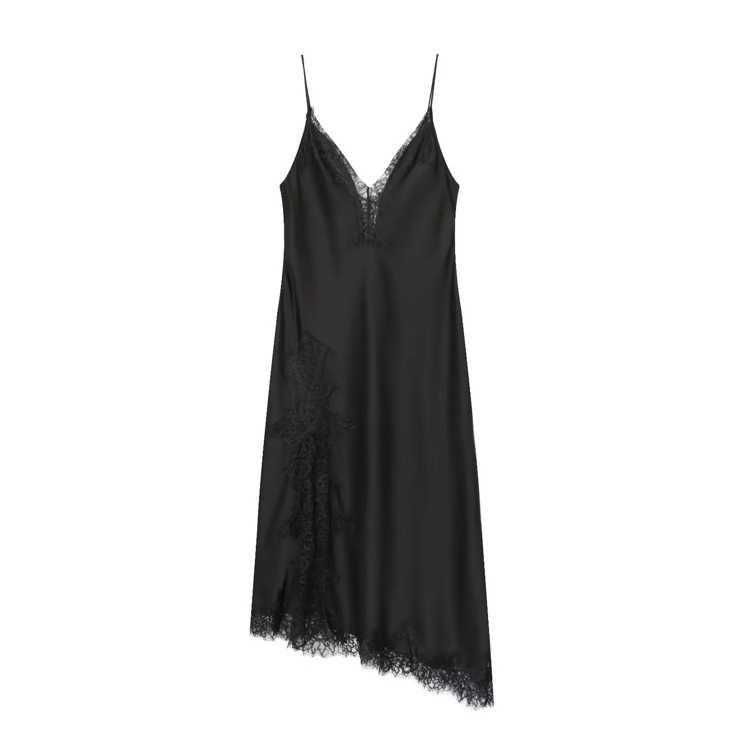 HH Women Fashion Lace Splicing Satin Texture Long Dress Sexy Backless Sleeveless Dresses Summer Lady Trend Party Evening Dress