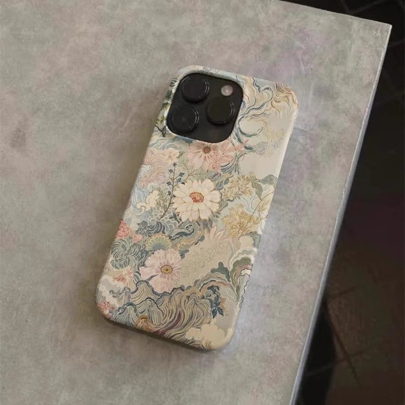 Chinese Style Floral Pattern Phone Case for iPhone 17 16 15 14 13 12 11 Air Pro Max X XS XR XSMax 7 8 Plus Glossy Film PC Cover