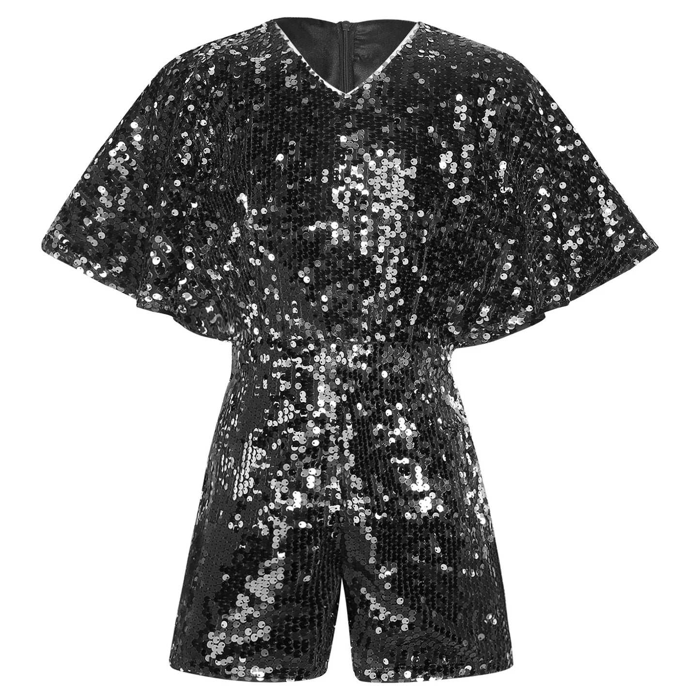 Kids Girls Shorty Unitard Sleeveless Sequin Rompers Leotard Bodysuit Performance Children Jazz Modern Dance Party Tap Costumes