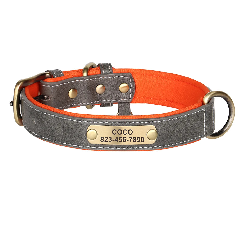 Personalized Dog Collar PU Leather Dog ID Collars Free Engraved Nameplate Adjustable For Small Medium Large Dogs Pitbull