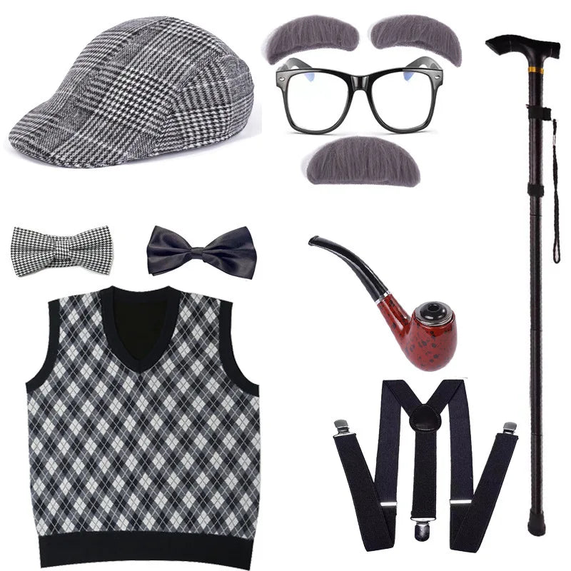 Halloween Festival Old Man Costume Accessories Set 100 Days of School Grandpa Accessories 1920s Men Gatsby Costume