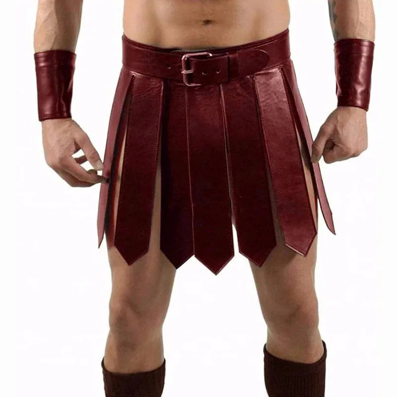 2026 Halloween Medieval Renaissance Roman PU Skirt Adult Men Warrior Gladiator Cosplay Costumes Knight Halloween Party Costume