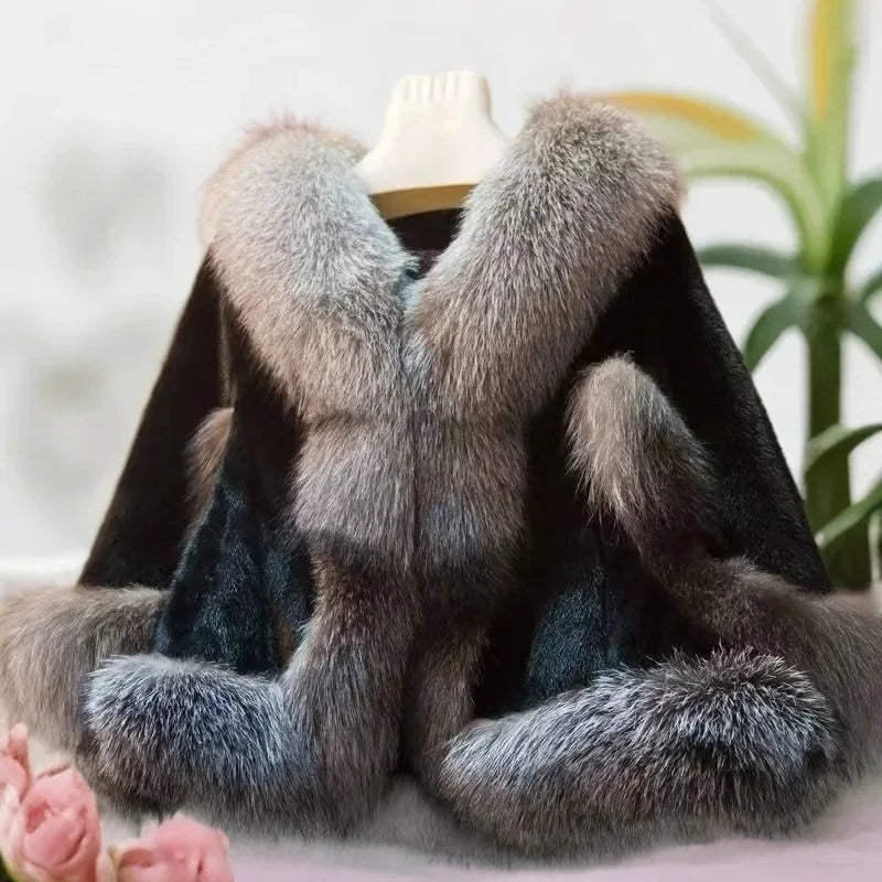 Women's Fox Fur Coat Wedding Dress Style Shawl High Quality Artificial Fox Fur Fashionable And Elegant Shoulder Pad Sleeve