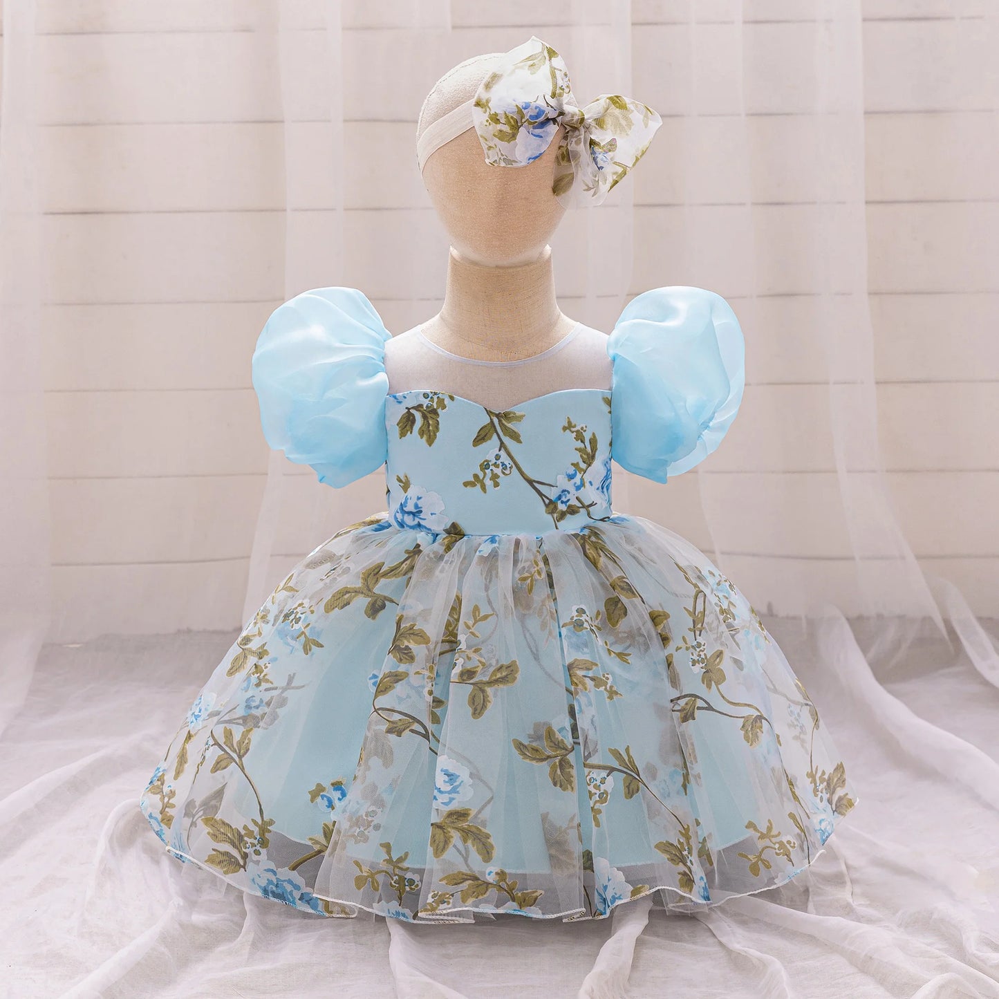 Baby Girl 2pcs Floral Wedding Party Dress Toddler Tulle Princess Gown Girls Summer Holiday Dresses Infant 1st Birthday Costumes