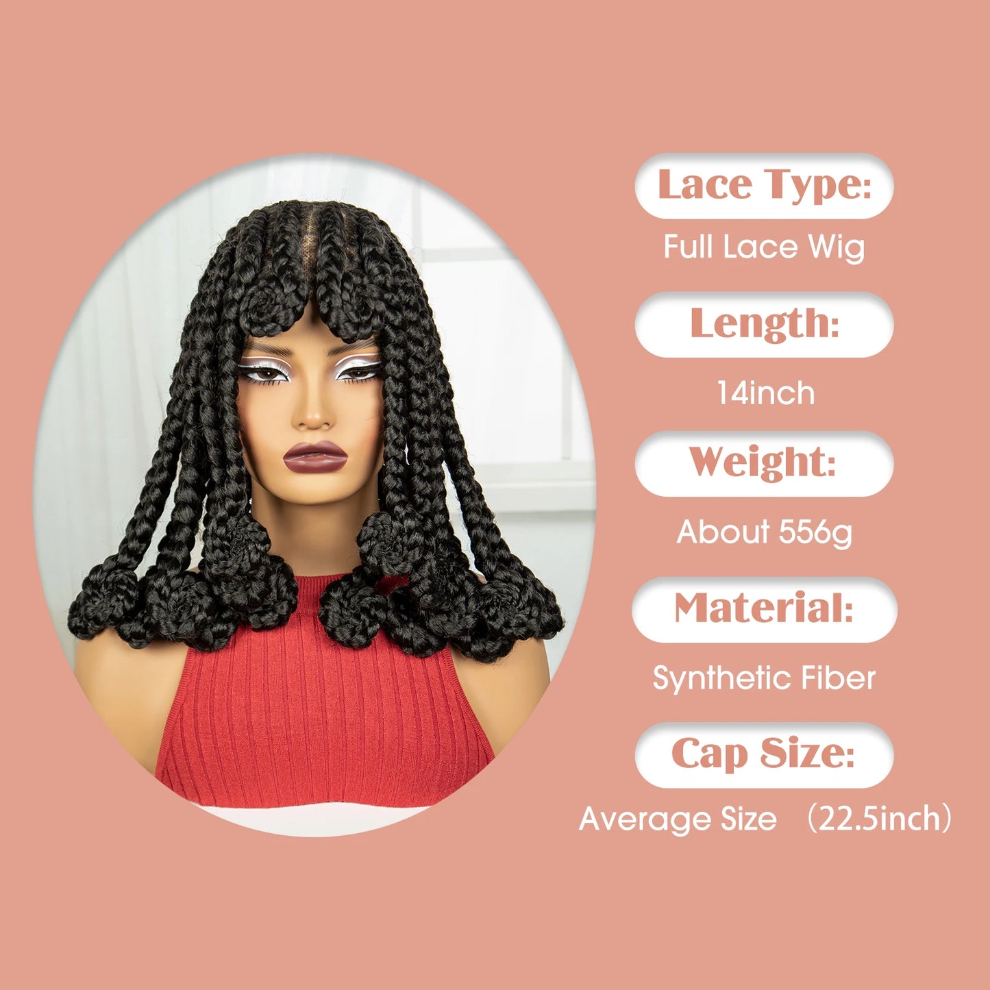 Synthetic Full Lace Bantu Braids Wig with Baby Hair 14Inch Natural Lace Front Braided Wig Handmade Cornrow Braid for Black Women