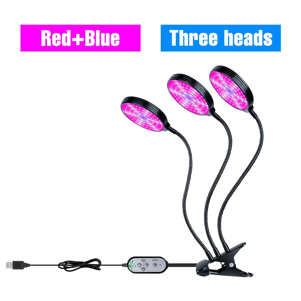 LED Grow Light Full Spectrum Dimmable With Timing Auto On/Off USB 5V Waterproof Plant Hydroponics Cultivation Lamp 1/2/3/4 Heads