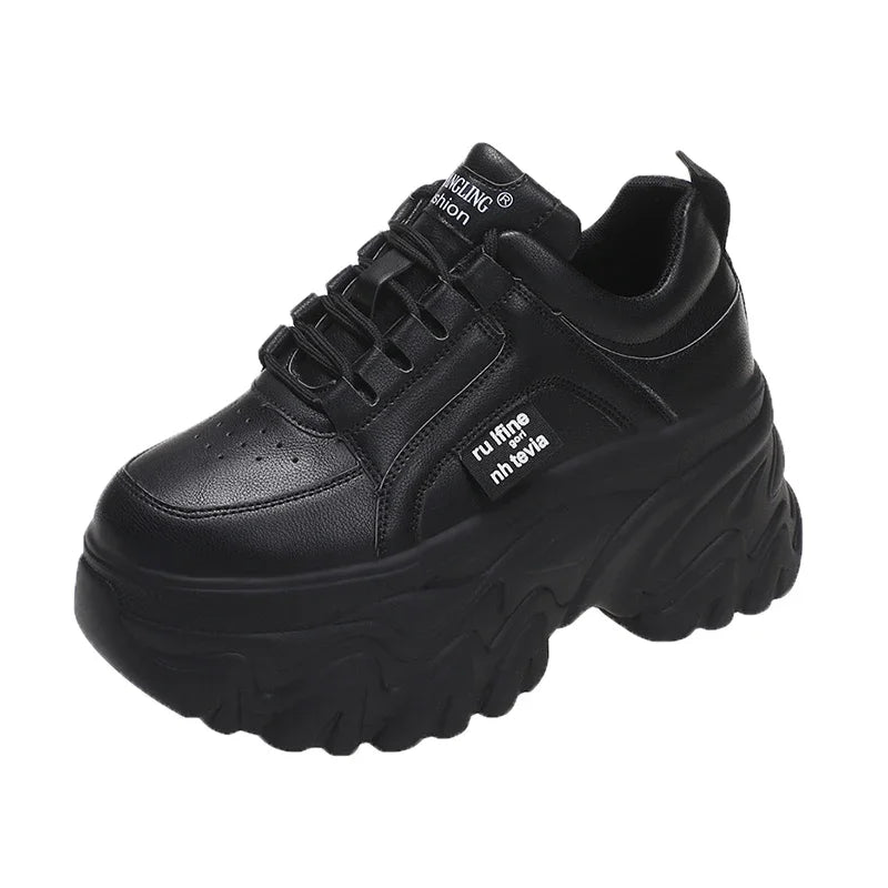 White Black Chunky Sneakers Women Spring Autumn Thick Bottom Dad Shoes Woman Fashion PU Leather Platform Sneakers Ladies Tennis