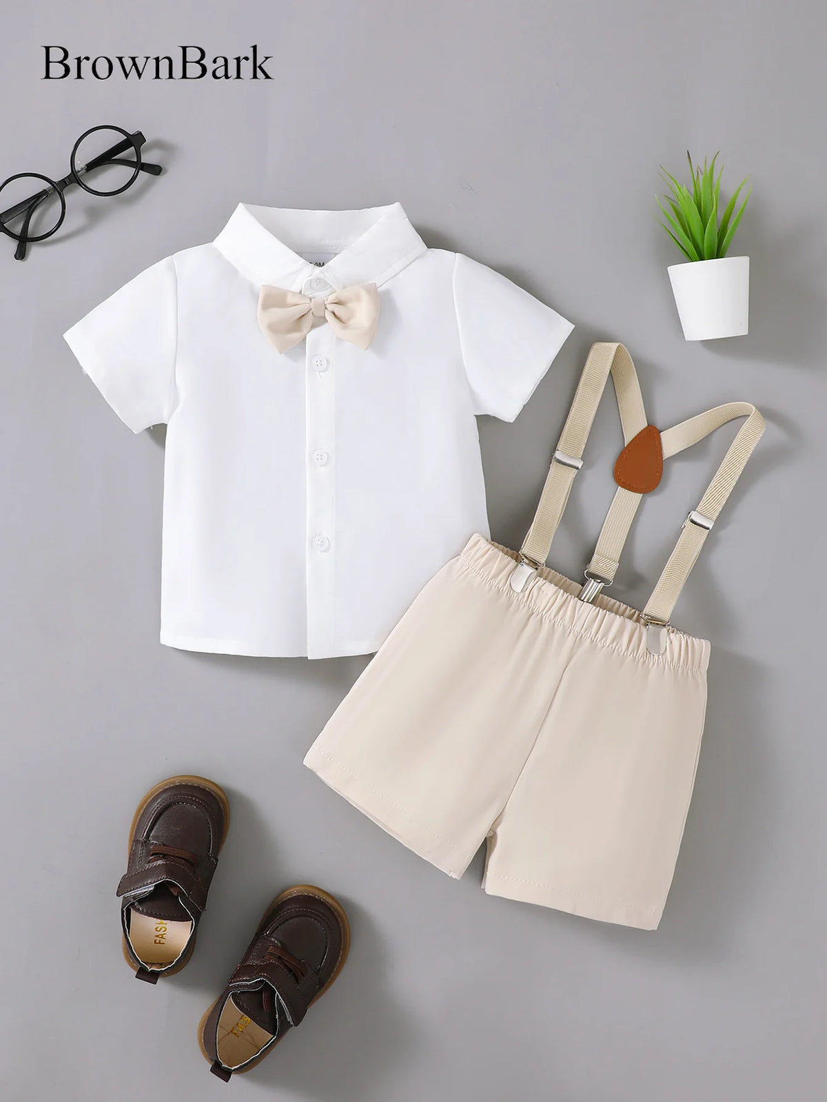 Summer 0-3 Years Old Infant Baby Girls Short Sleeved Lapel Top and Straps Shorts Casual 2-Piece Set