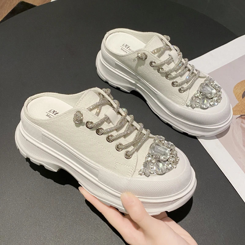 Women Shiny Rhinestones Shoes Four Seasons Casual Sneakers Women Stylish Sport Shoes Lace-Up Sports slippers zapatos mujer