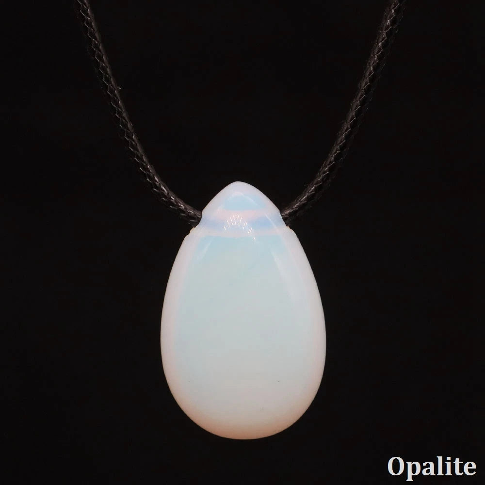 Natural Stone Water Drop Shape Necklace Pendant Rose Quartz Amethyst Lapis Lazuli Healing Crystal Gemstone Charm Jewelry Gifts