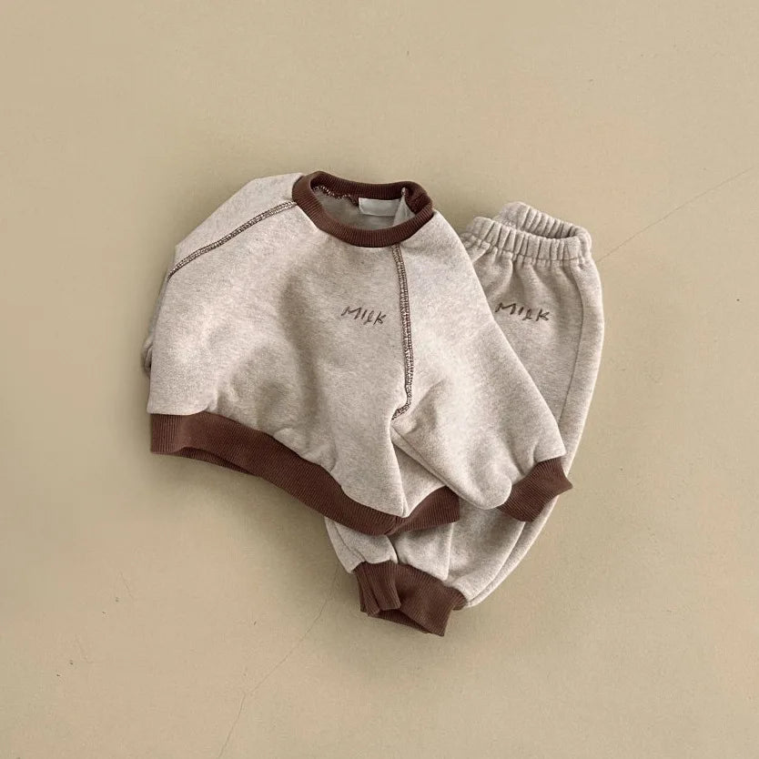 Winter New Baby Fleece Sweatshirt Set Infant Boy Girl Letter Casual Tops + Pants 2pcs Suit Kids Plus Velvet Thicken Warm Outfits