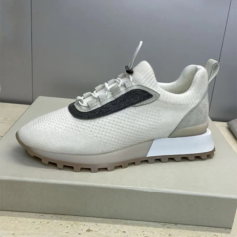 Casual Sneakers Women Round Toe Patchwork Outdoors Running Shoes Cosy Walking Shoes String Bead Lace Up Flat Sports Shoes Woman