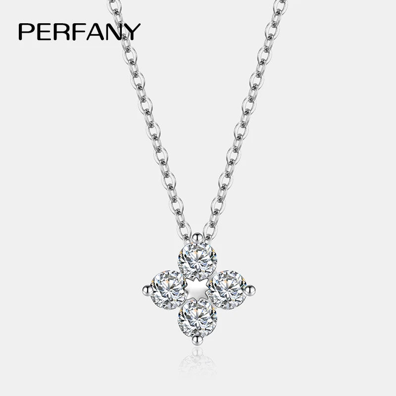 PERFANY All Moissanite Necklace for Women S925 Pure Silver Classic Clover Laboratory Diamond Pendant Fashion Jewelry