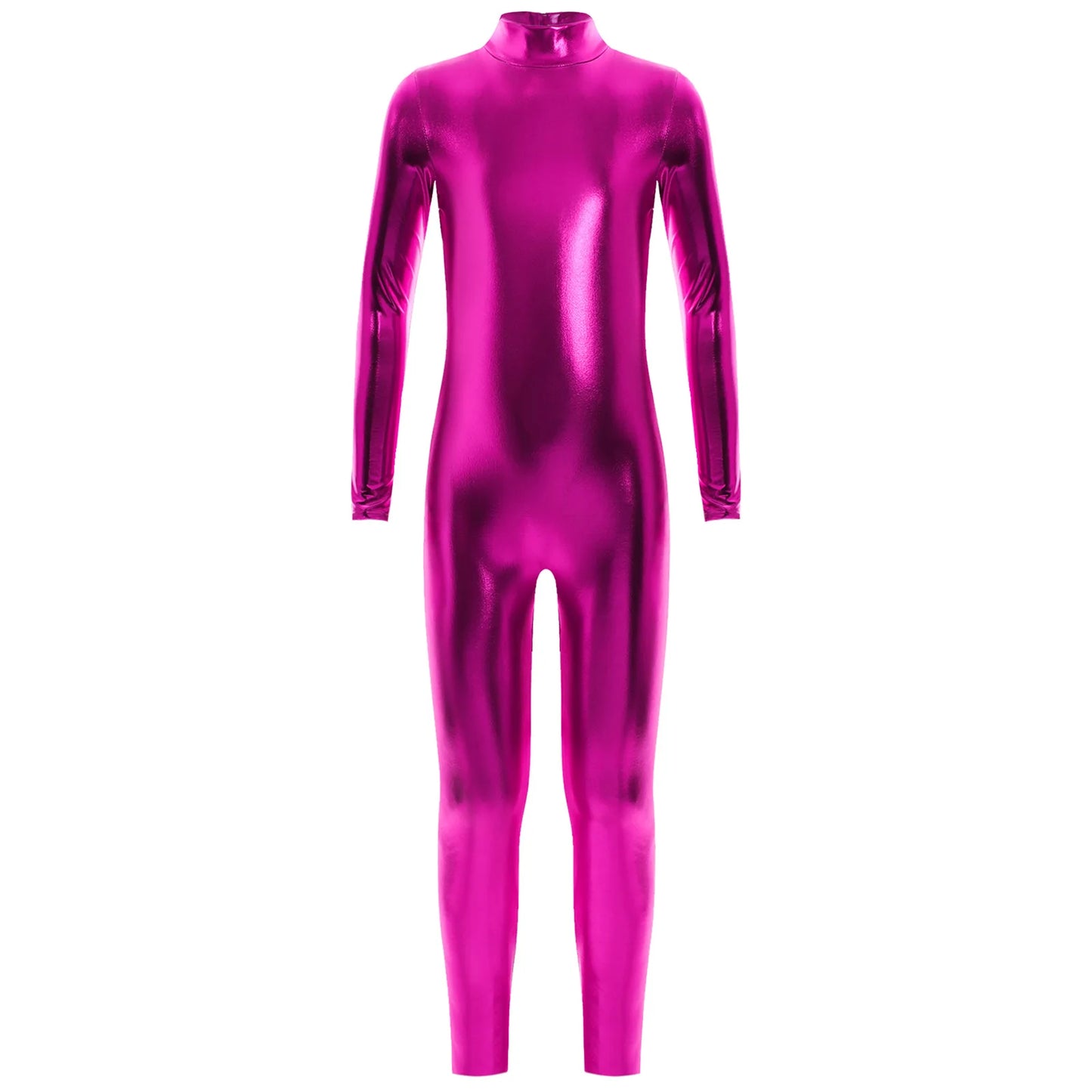 Kids Boys Girls Dance Metallic Jumpsuit Children's Gymnastics Bodysuit Performance Costume Long Sleeve Full Length Leotard