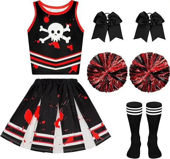 Halloween Cosplay Costume Cheerleaders Digital Printed Dress Suits Horror Performance Party Role Playing Outfits for Girls
