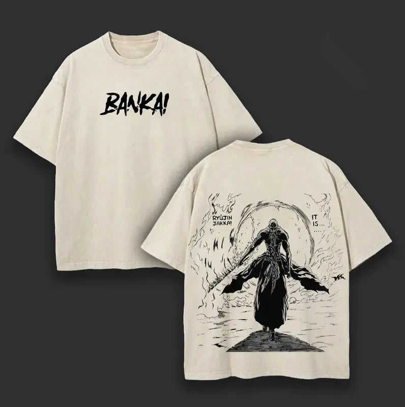 Yamamoto Genryuusai Shigekuni Printed Tee Anime BLEACH Clothing Men Retro Washed T-shirts Short Sleeve Tshirt Harajuku T Shirt
