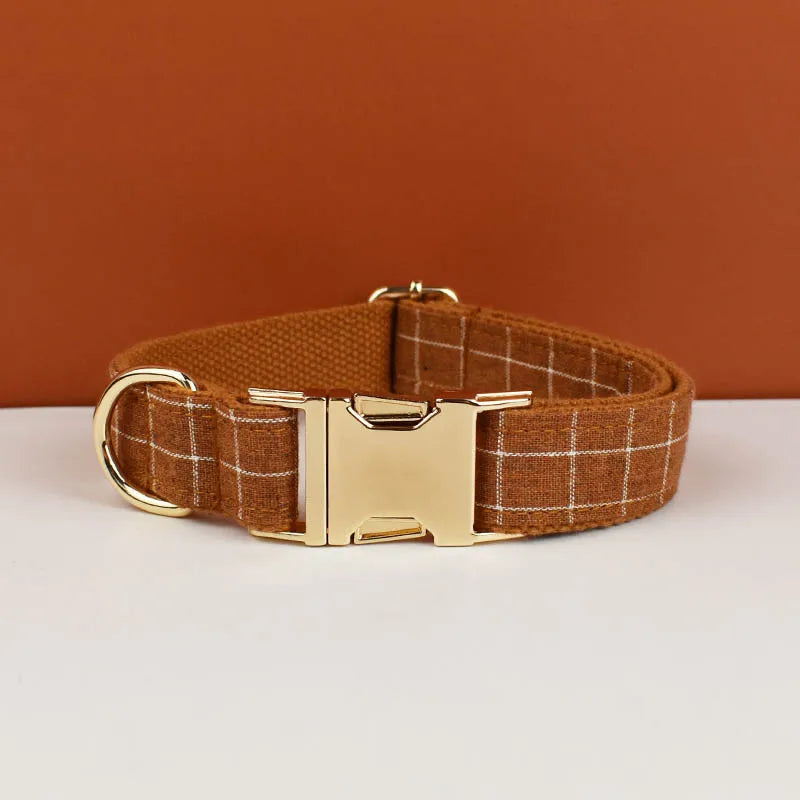 Plaid Dog Collar Designer With Bow Tie Custom Dog Accessories Luxury Pet collar leash set