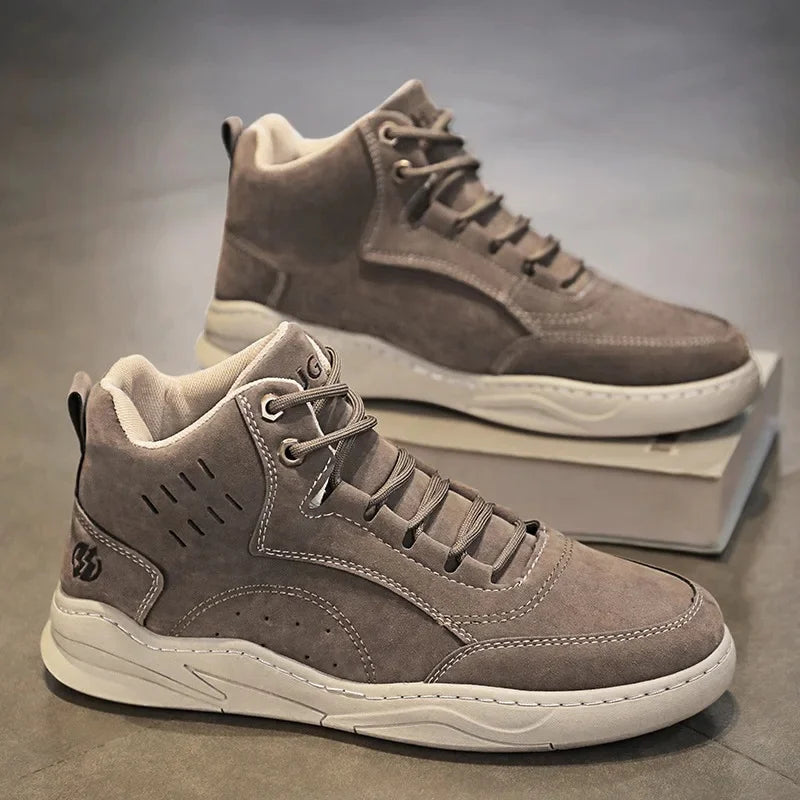 Men's High Top Sport Shoes Winter New Fashion Retro Outdoor Travel Matching Lace up Leather Surface Shoes Comfortable Casual Sne