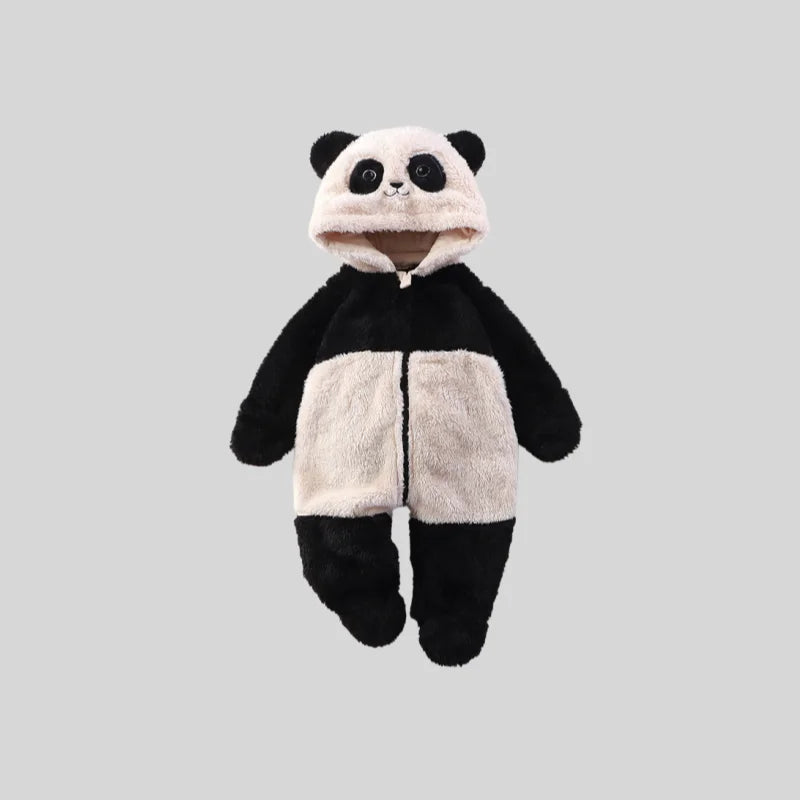 Cute Panda Print Baby Onesie, Winter Footed Pajamas Romper for Newborn & Toddler Girls, Cozy Home Wear Jumpsuit