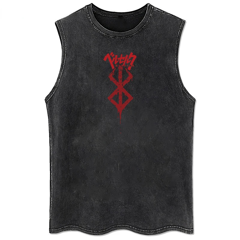 Berserk Logo Graphic Tank Top Manga Print Vest Men Women Sleeveless Shirt Vintage Washed Oversized 100% Cotton Gym Clothing