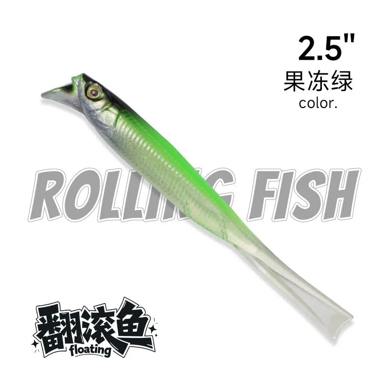 Rolling Fish Floating TPE Soft Lure 2.5" 3" Hollow Channel Design Wobbler Soft Bait Left‑Right Rolling Action Artificial Baitait