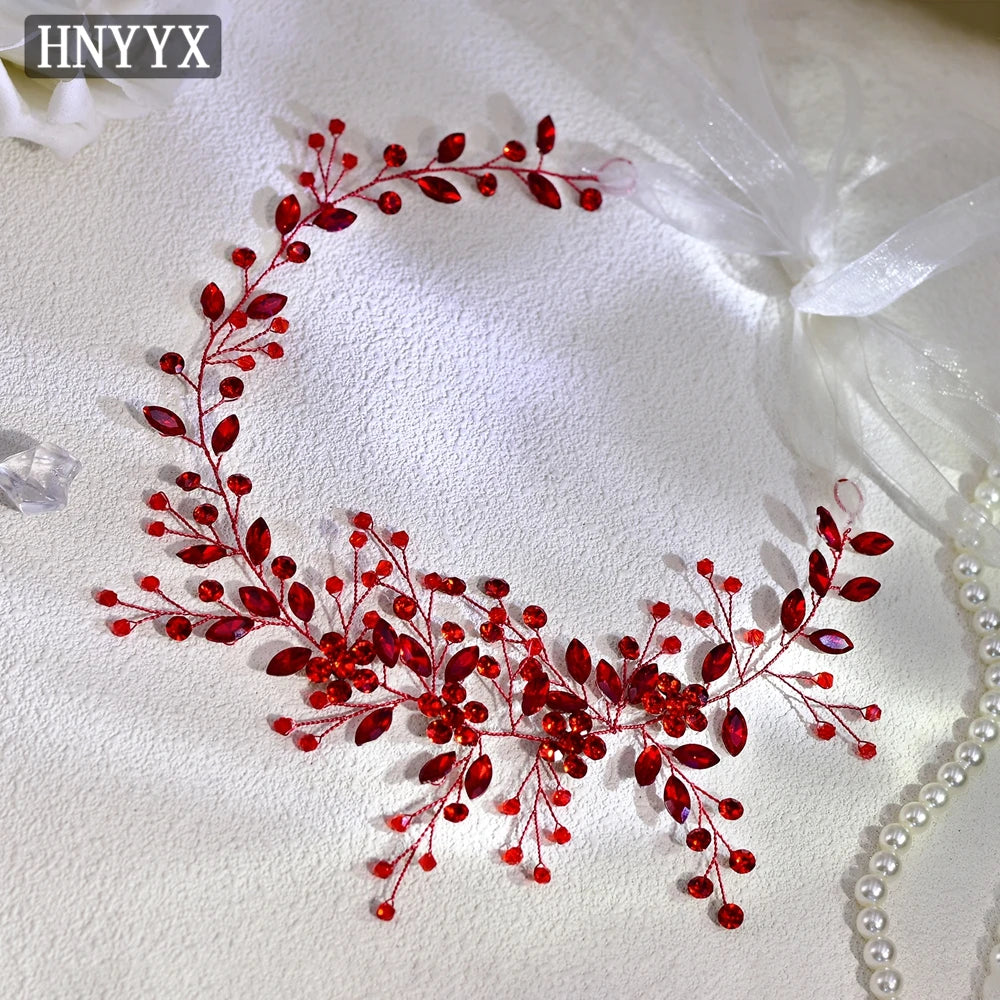 HNYYX Red Bridal Dress Belt Shiny Red Rhinestone Belt Suitable for Wedding Bridesmaids Ball Crystal Flower Gown Sash SA232