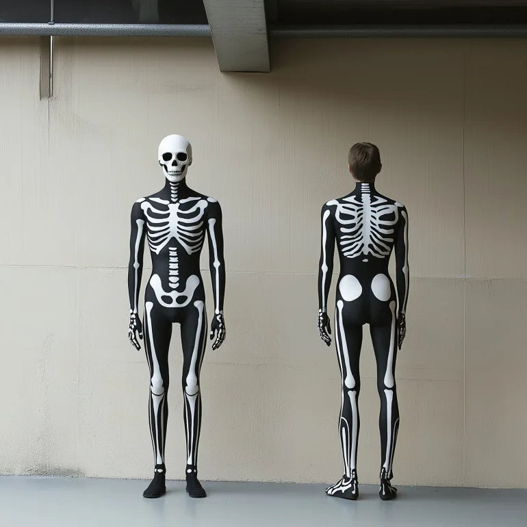 Halloween Men Women Skeleton Cosplay Jumpsuit and Mask Party Skull Steampunk Costume Elastic Bodysuits Romper