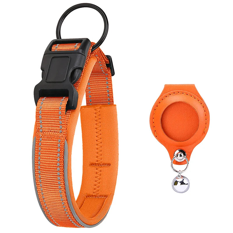 Airtag Dog Collar Adjustable Nylon Reflective Pet Collar For Small Medium Large Dog Durable Anti-lost Dog Necklace With Padded