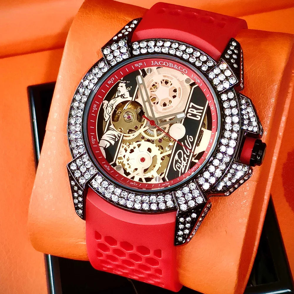 TOP Very Hot Jacob & Co Original Brand Watches For Mens Full Diamond Automatic Mechanical Wristatch High Quality AAA Clocks