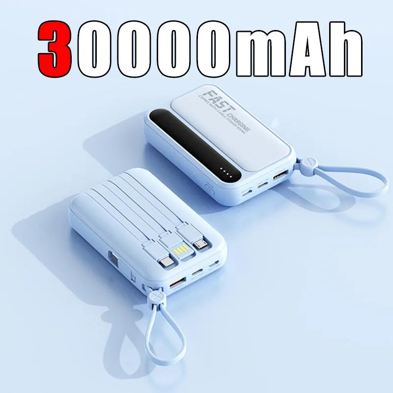 Lenovo 50000mAh Large Capacity Power Bank 4 In1 Built in Cables Intelligent Digital Display Light Fast Charging For IPhone