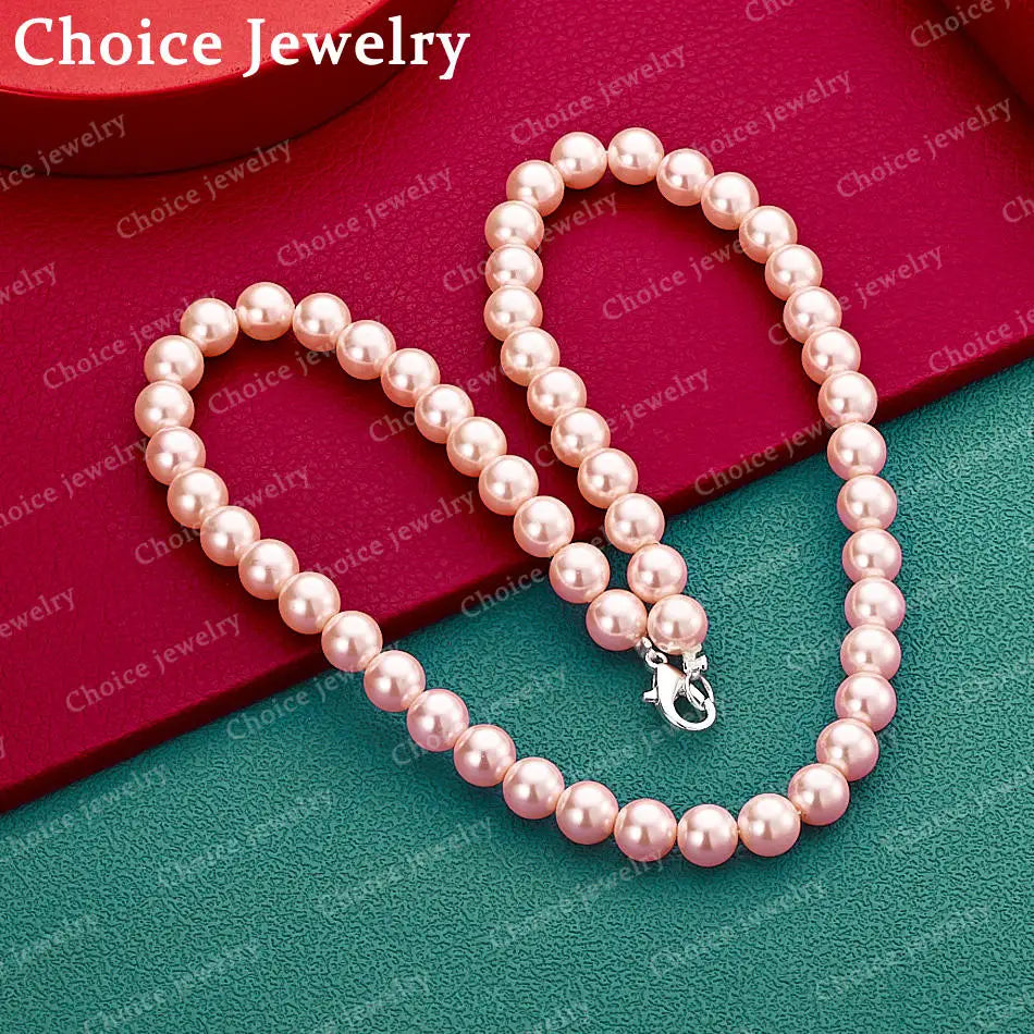 925 Sterling Silver Purple / Pink / White 7-8mm 40-50cm Artificial Pearls Necklace For Women Lady Pearls Chain Fashion Jewelry