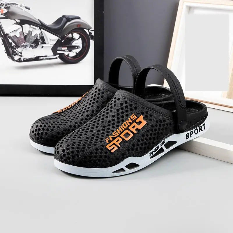 39-44 Mens Mules Clogs Summer Sandals Male Slippers Soft Bottom Beach Shoes Slip-On Zapatos Breathable Non-Slip Hollow Footwear