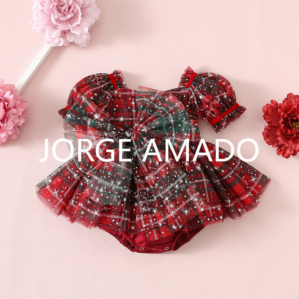 Christmas Summer Baby Girl Sister Matching Outfit Puff Sleeve Big Bow Festive Party Princess Bodysuit Halloween Dresses H2688