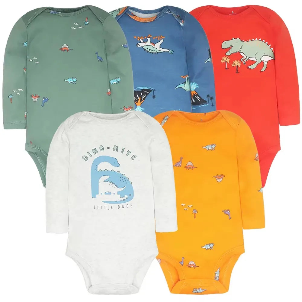 5Pcs/Lot Baby Bodysuits Long Sleeves Newborn Baby Clothes 100% Cotton Cartoon Baby Clothing Infant Baby Boy Girl Clothes