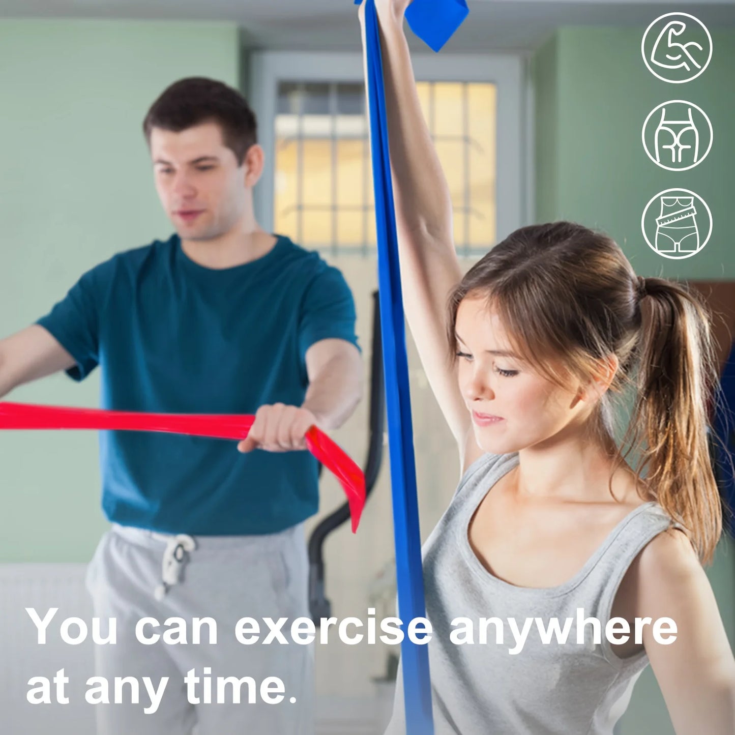 Fitness yoga elastic belt three colors, with portable drawstring storage bag.