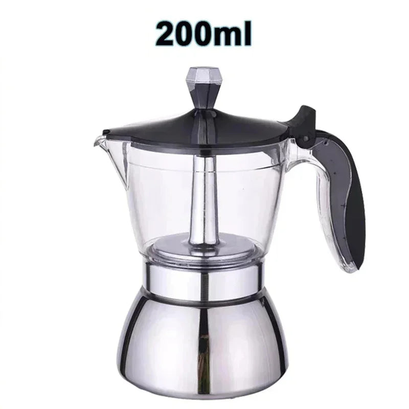 200ml 300ml Transparent And Visible Mocha Pot Home Brewed Coffee Pot Italian Stainless Steel Mocha Pot Home Brewed Coffee Set