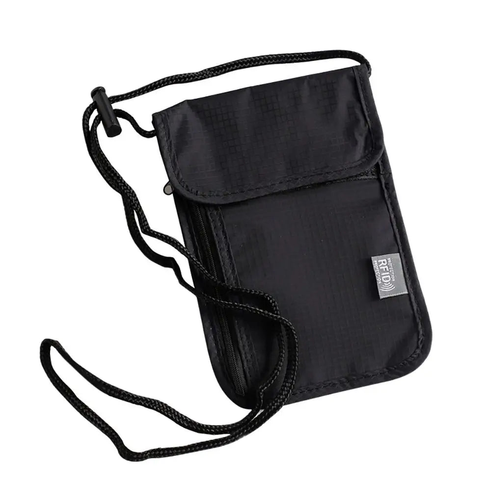 Waterproof RFID Nylon Travel Document Bag - Neck Wallet Money Pouch for Passport Cards - Storage Bag for Travel Essentials